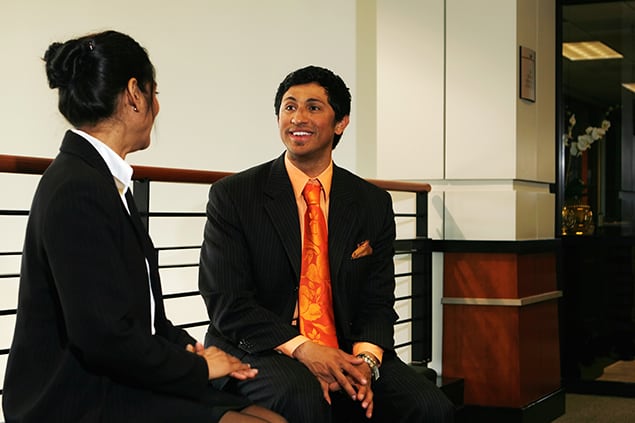 People practicing language skills for an interview