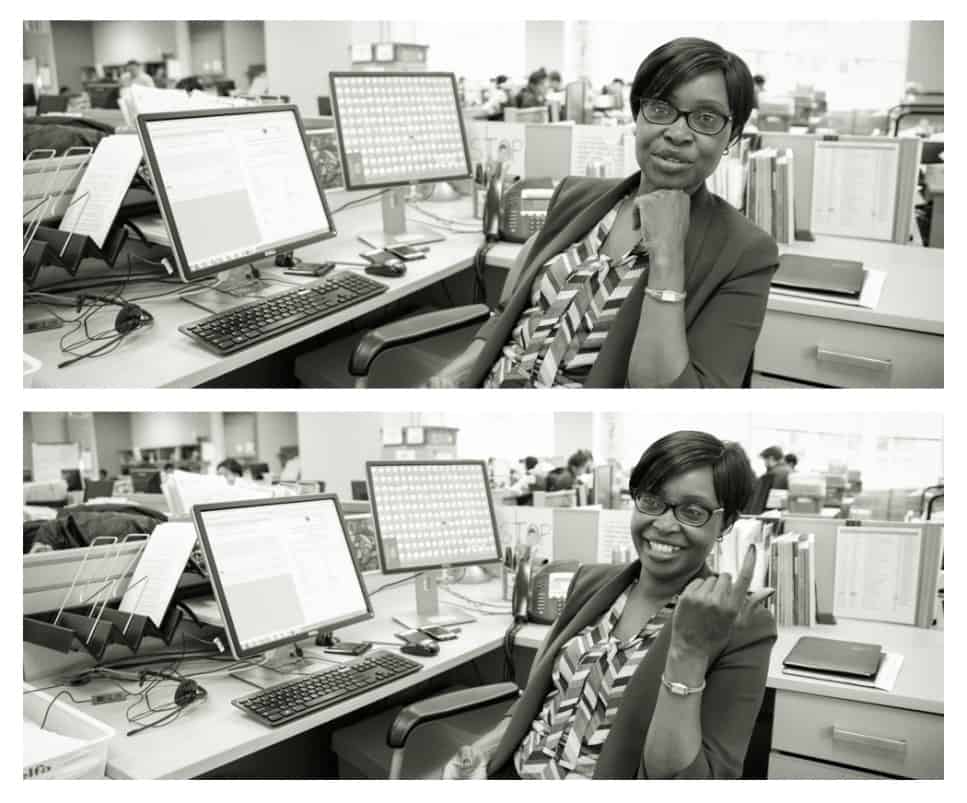 Caroline Ausukuya at her desk