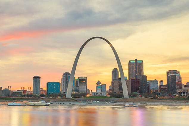 City of St. Louis skyline at twilight.