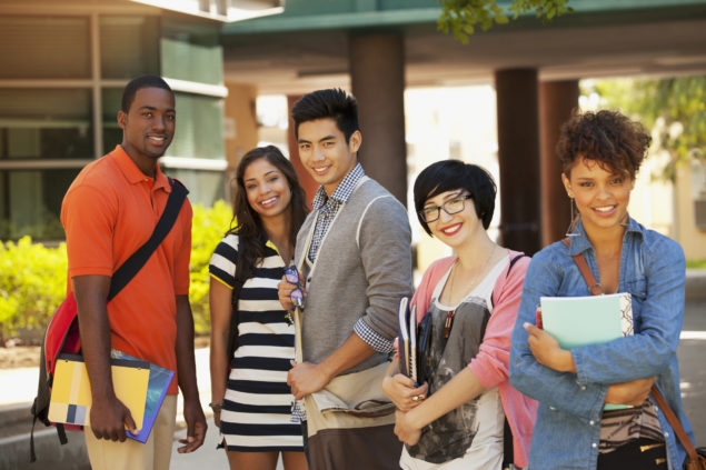 Multiracial students on a college campus