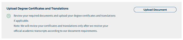 Upload degree certificates and translations, step 1